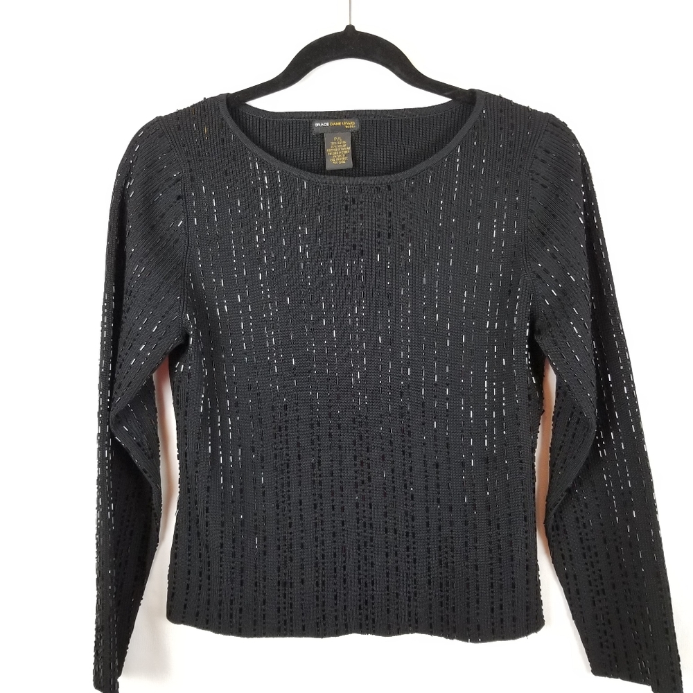 Vintage Petite black long sleeve beaded sweater PL
